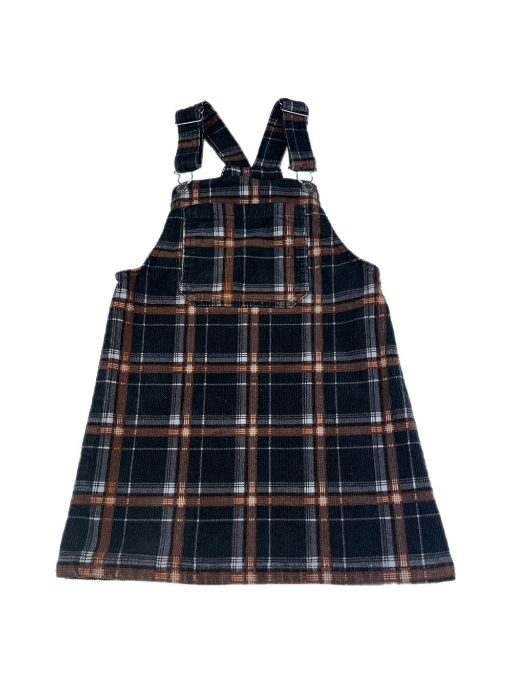 Class Club Girls 6/6X Plaid Corduroy Overall Jumper Dress Brown Black Fall